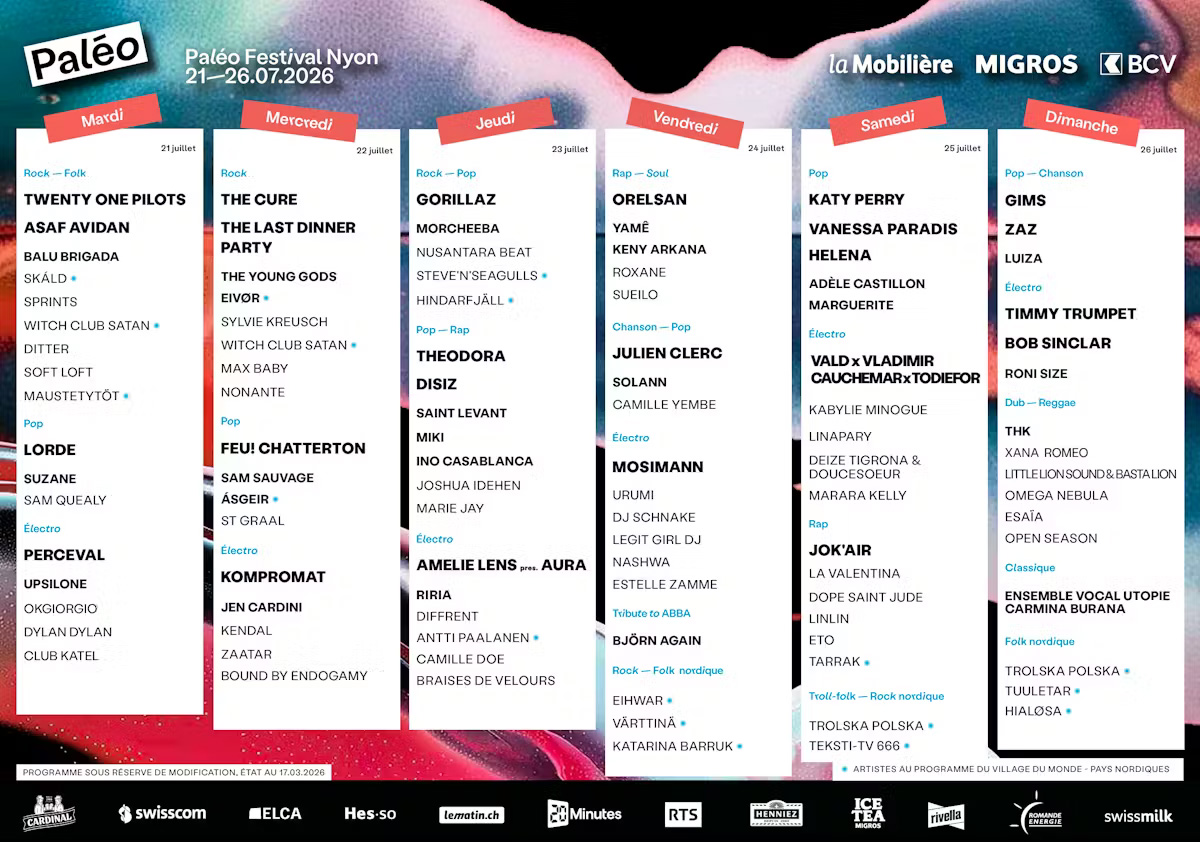 Programme Paléo 2026